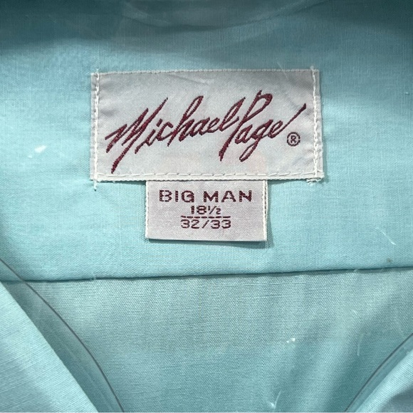 VTG Michael Page Big Men Long Sleeve Turquoise Dress Shirt Brand New 18 1/2 32/3 - Picture 2 of 6